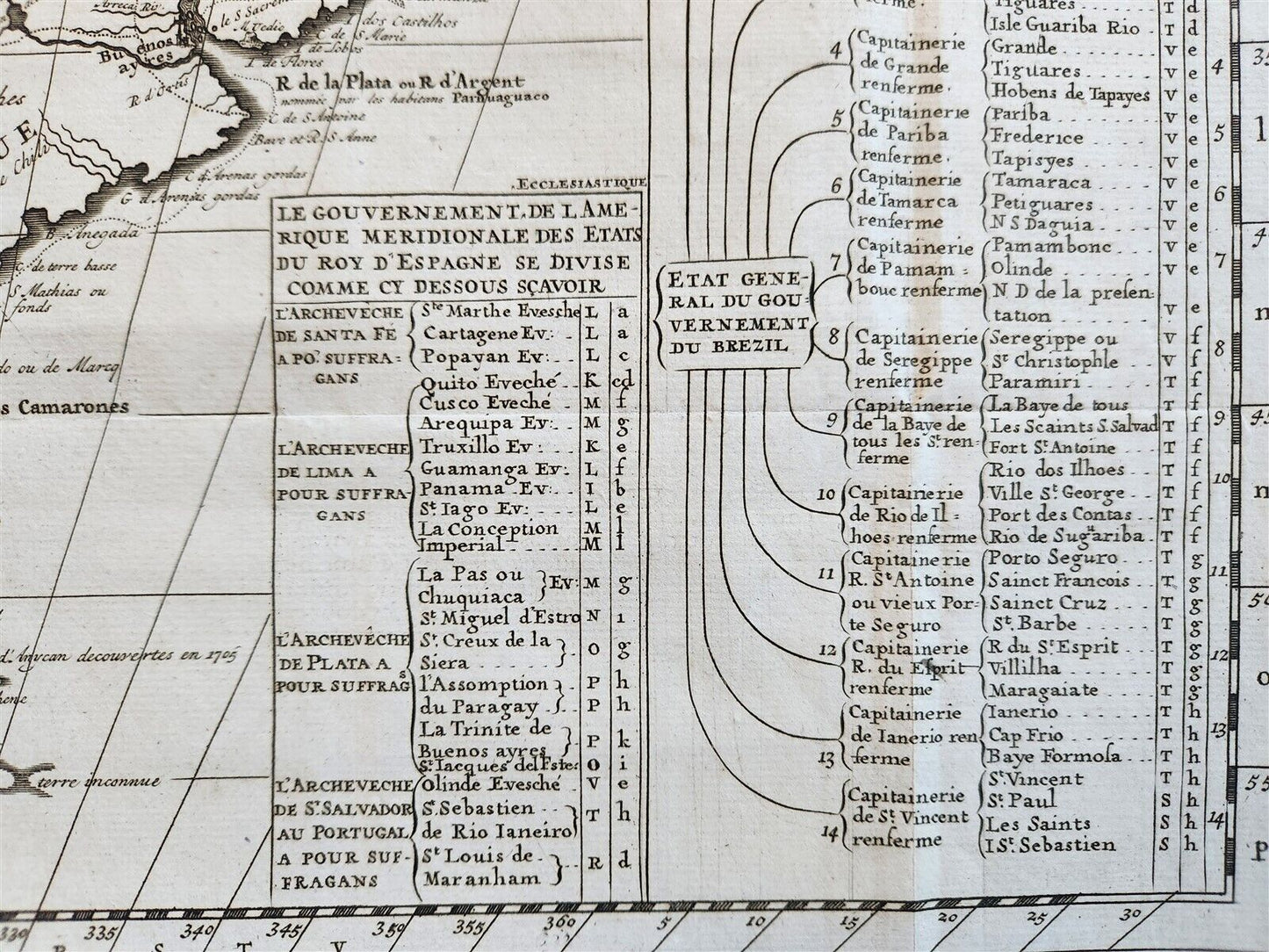 1730s MAP of SOUTH AMERICA antique 21 by 24.5"