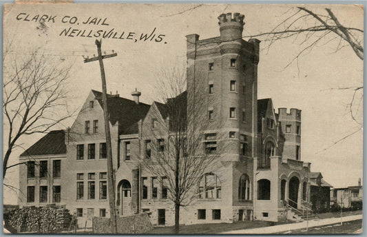 NEILLSVILLE WI CLARK CO. JAIL ANTIQUE POSTCARD