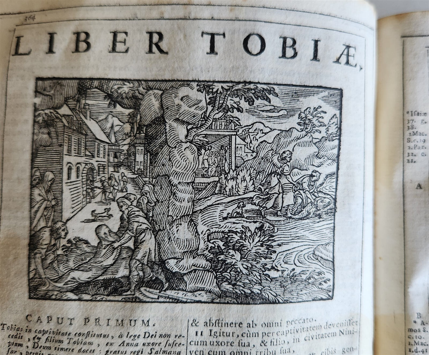 1721 BIBLE in LATIN FULLY ILLUSTRATED antique vellum bound