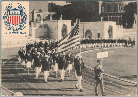 US OLYMPIC TEAM 1960 ROME ITALY VINTAGE POSTCARD w/ STAMPS