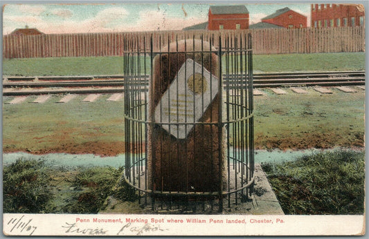 CHESTER PA PENN MONUMENT ANTIQUE POSTCARD