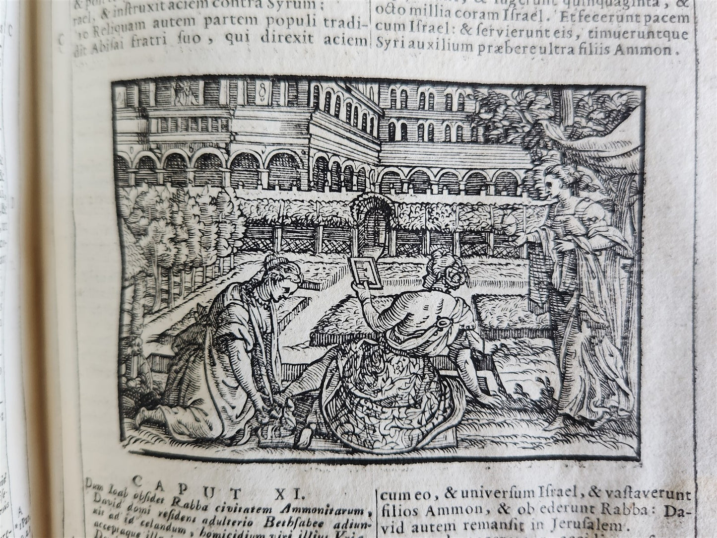 1721 BIBLE in LATIN FULLY ILLUSTRATED antique vellum bound