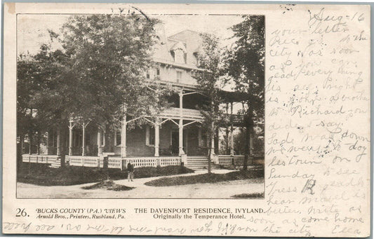 BUCKS CO. PA ARNOLD BROS. IVYLAND DAVENPORT RESIDENCE ANTIQUE POSTCARD #26
