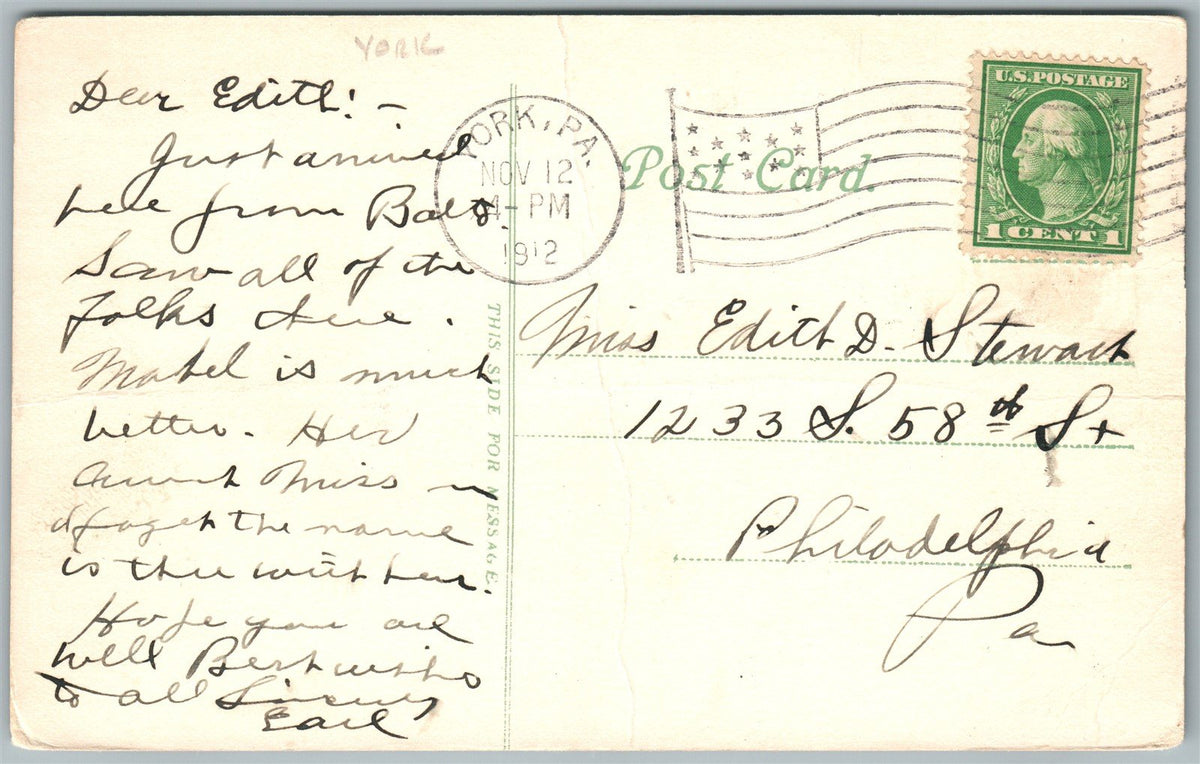 YORK PA FARQUHAR PARK PROSPECT HILL CEMETERY 1912 ANTIQUE POSTCARD