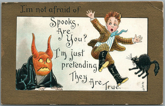 HALLOWEEN ANTIQUE POSTCARD I AM AFRAID OF SPOOKS