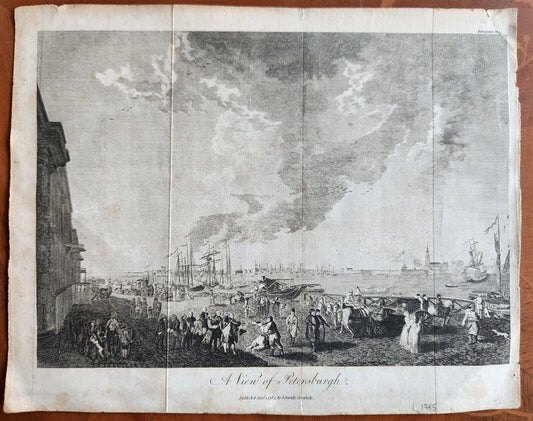 1785 VIEW OF PETERSBURGH RUSSIAN Published by L. Sewell ANTIQUE