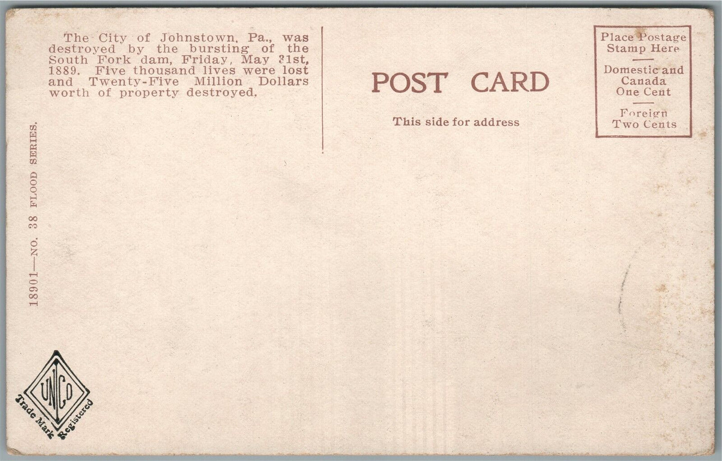 JOHNSTOWN PA STONEY CREEK AFTER FLOOD ANTIQUE POSTCARD