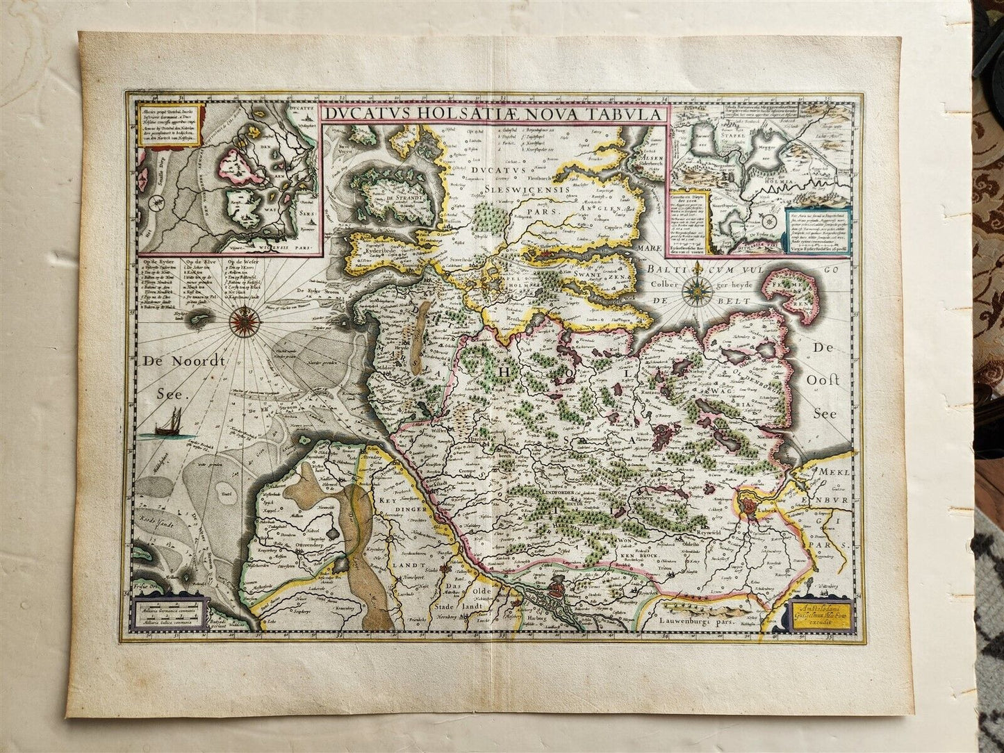 1640 MAP of GERMANY HOLSTEIN by WILLEM BLAEU antique AUTHENTIC hand colored