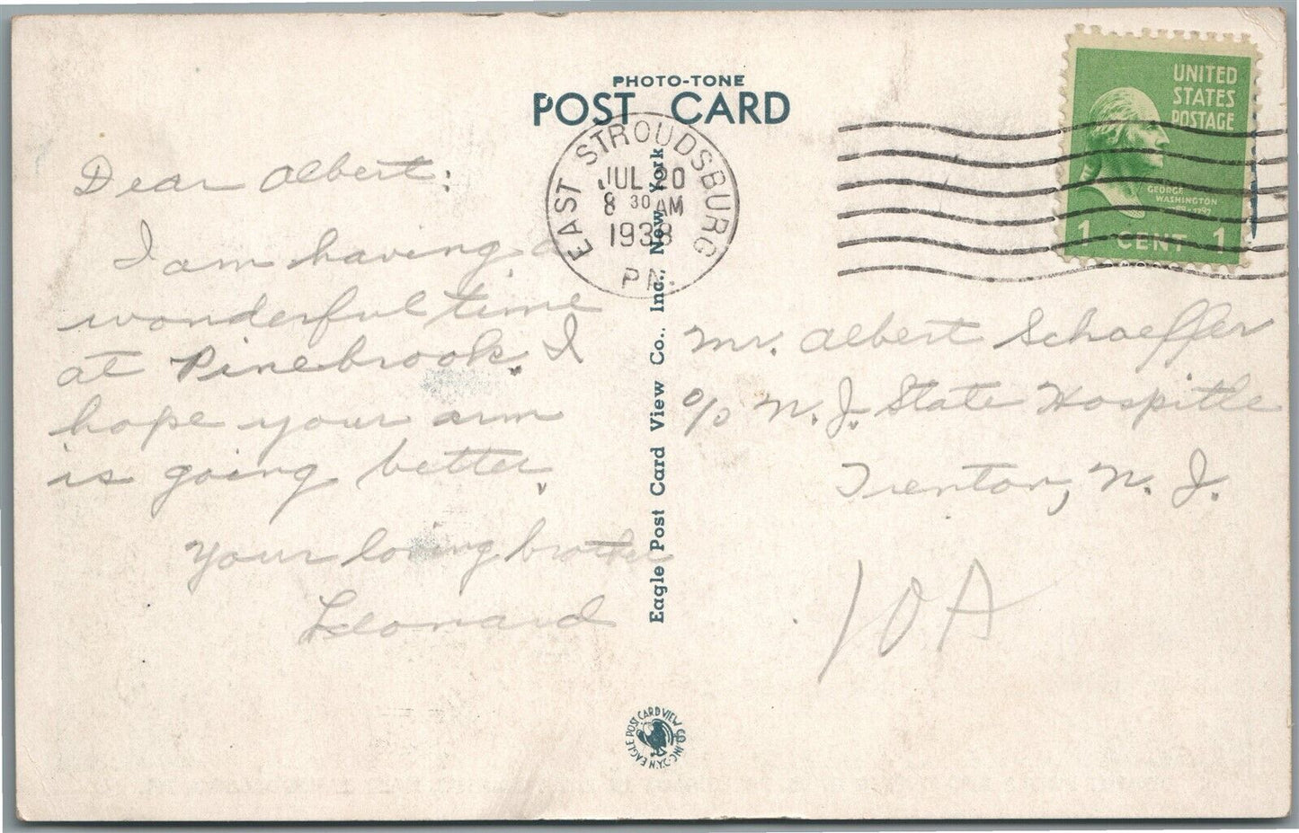 EAST STROUDSBURG PA TROUT POOL PINESBOOK in POCONOS ANTIQUE POSTCARD