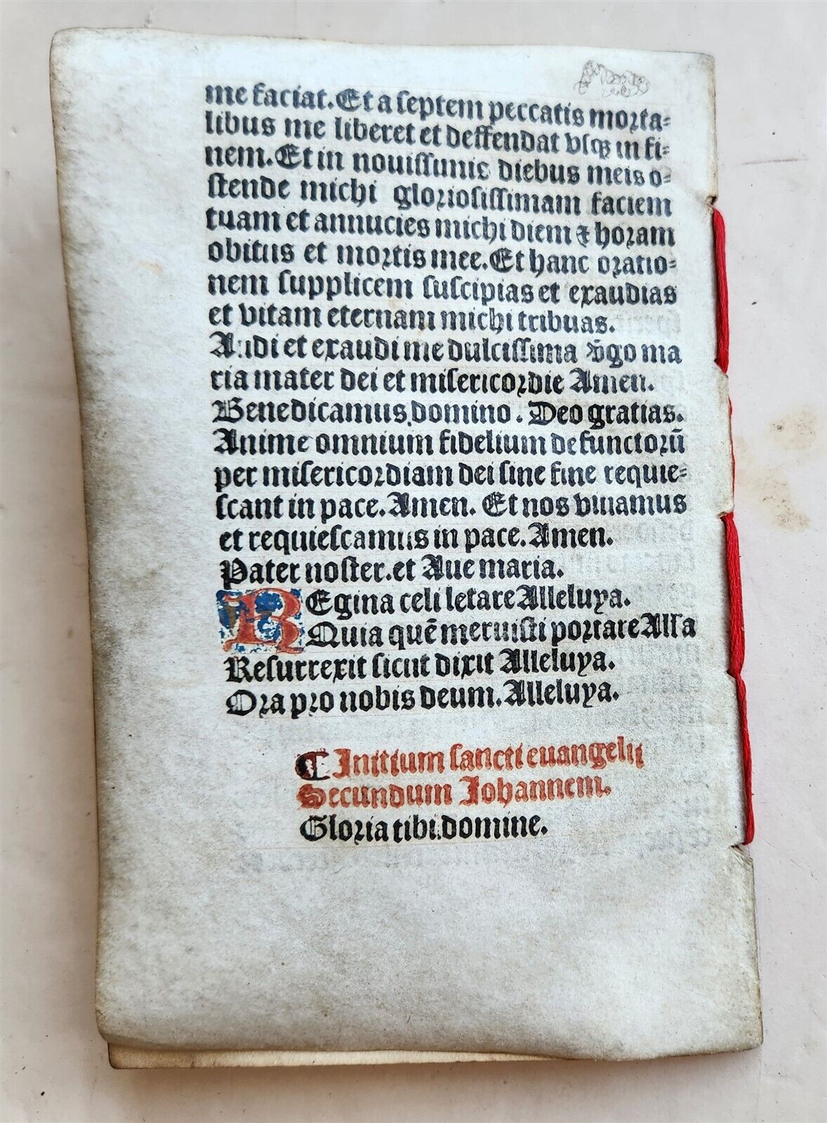 1519 BOOK OF HOURS PRINTED on VELLUM FRAGMENT antique POST-INCUNABULA scarce