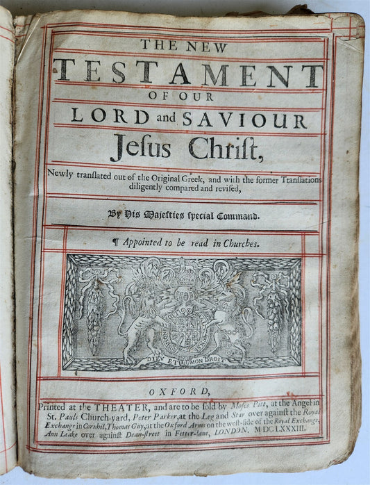 1683 BIBLE in ENGLISH Oxford, at the Theatre antique w/ BOOK of PSALMES