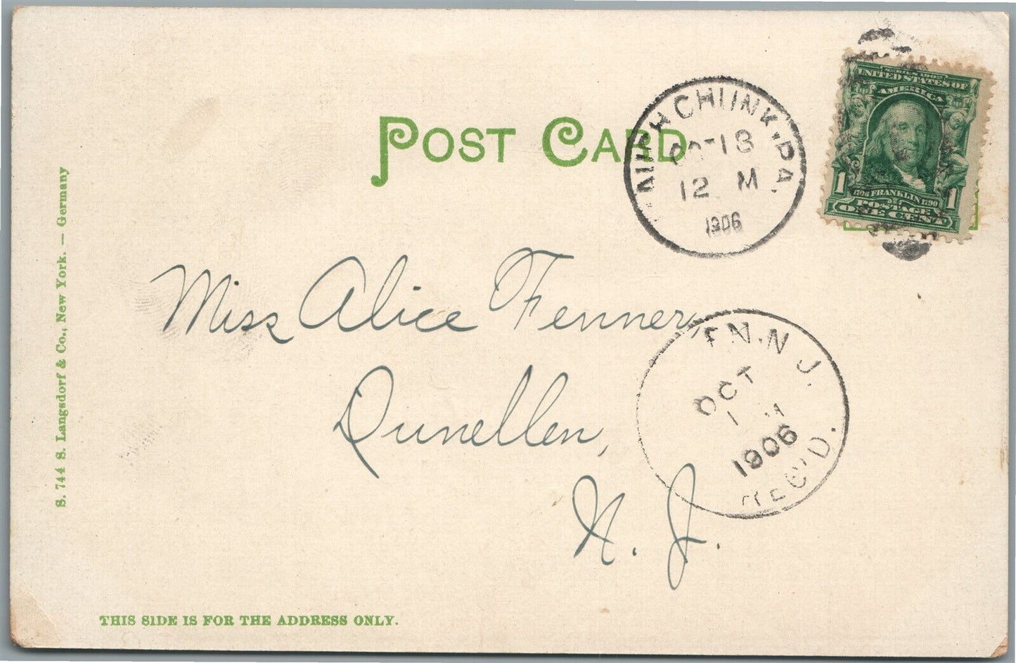 PHILADELPHIA PA MAUCH CHUNK AMERICAN HOTEL ANTIQUE POSTCARD