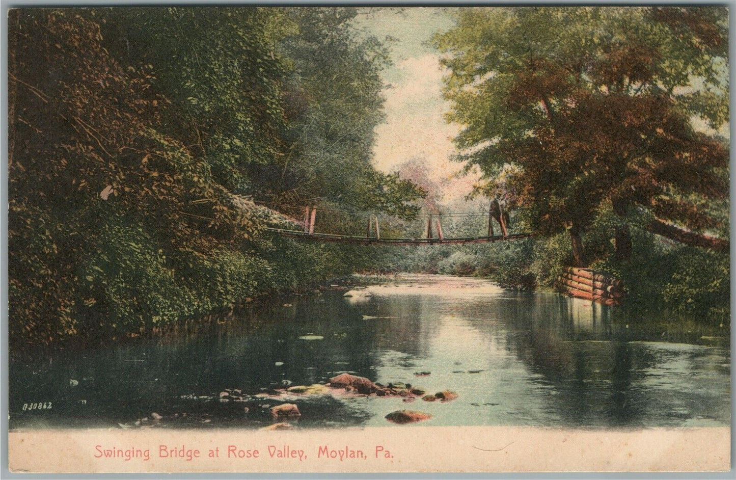 MOYLAN PA ROSE VALLEY SWINGING BRIDGE ANTIQUE POSTCARD