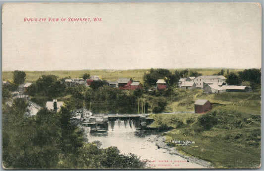 SOMERSET WI BIRDS EYE VIEW ANTIQUE POSTCARD