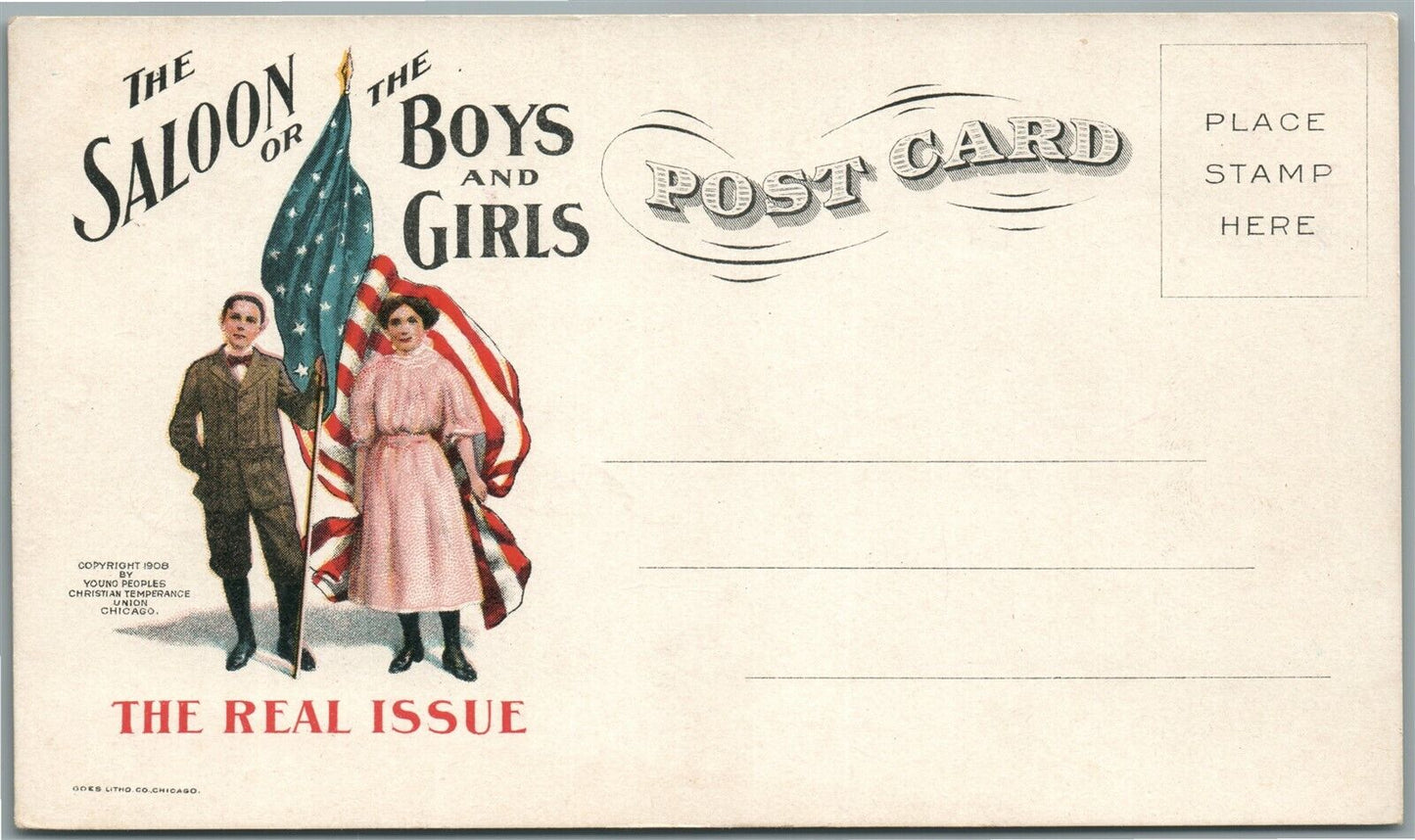 CHICAGO IL 1908 ANTI-SALOON LEAGUE ANTIQUE POSTCARD