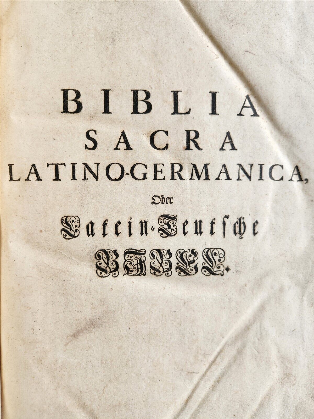 1749 BIBLE in GERMAN & LATIN antique HAND TOOLED PIGSKIN BOUND FOLIO