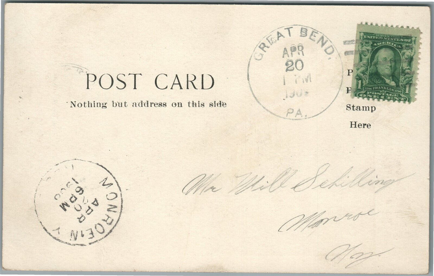 GREAT BEND PA KEYSTONE HOUSE ANTIQUE POSTCARD