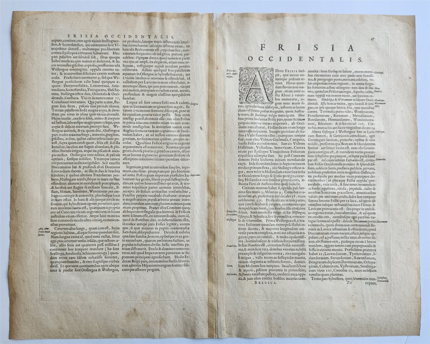 1640 FRISIA NETHERLANDS MAP by WILLEM BLAEU antique AUTHENTIC hand colored