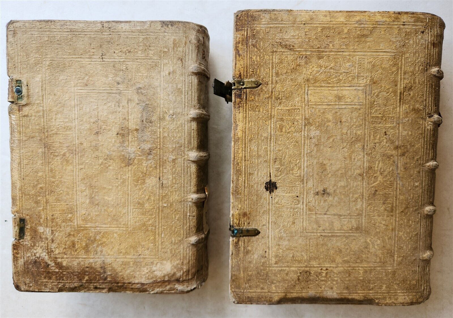 1588 SERMONS of PORTUGUESE THEOLOGIAN F. DIAZ 2 VOLUMES antique PIGSKIN BINDING