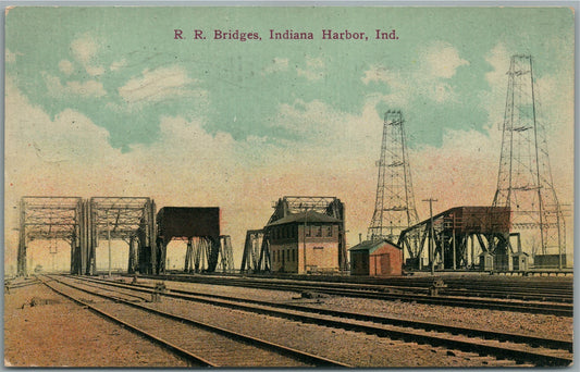 INDIANA HARBOR IN RAILROAD BRIDGES ANTIQUE POSTCARD