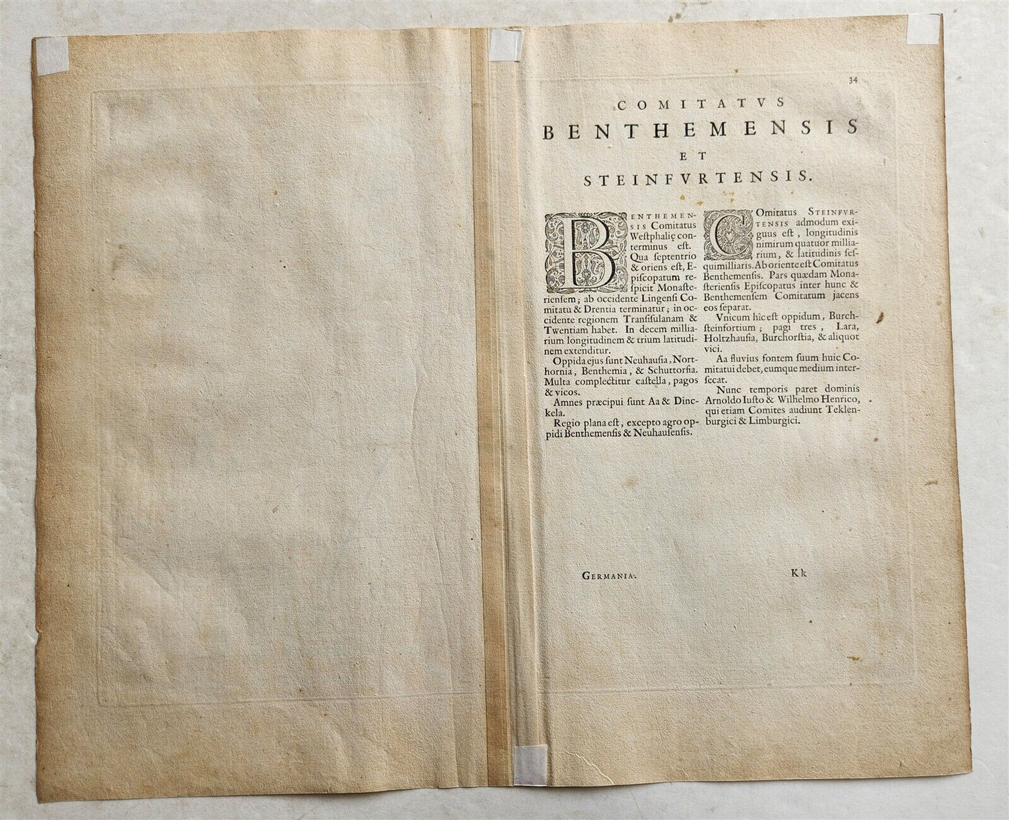 1640 MAP of GERMANY BENTHEIM & STEINFURT by WILLEM BLAEU antique AUTHENTIC
