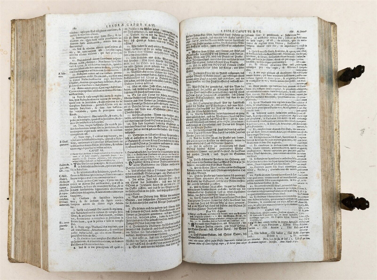 1737 BIBLE in LATIN & GERMAN antique PIGSKIN BOUND FOLIO