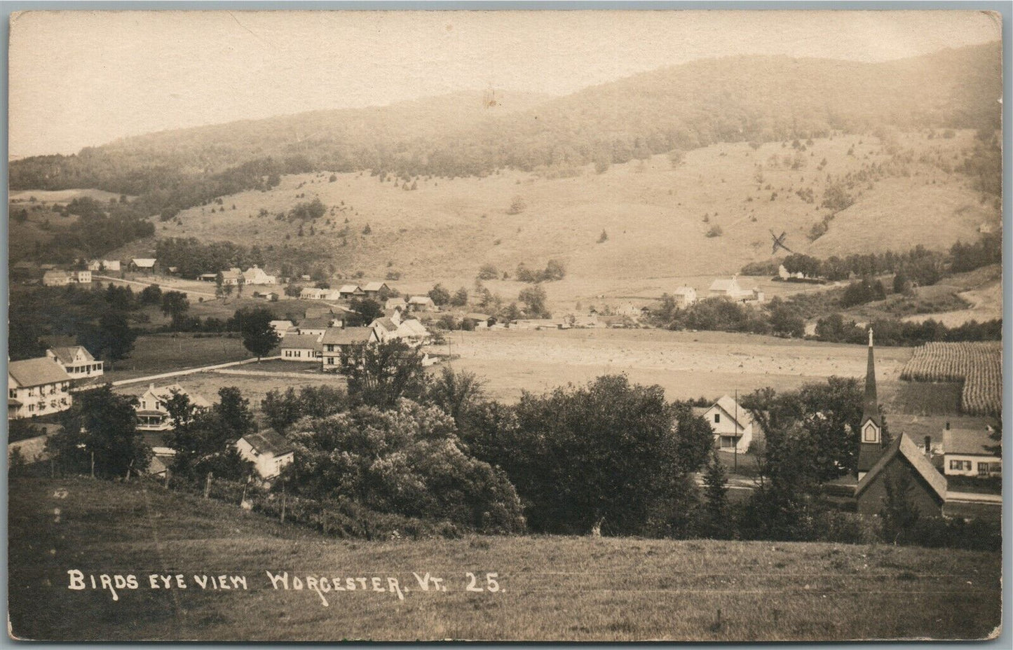 WORCESTER VT BIRDS EYE VIEW ANTIQUE REAL PHOTO POSTCARD RPPC