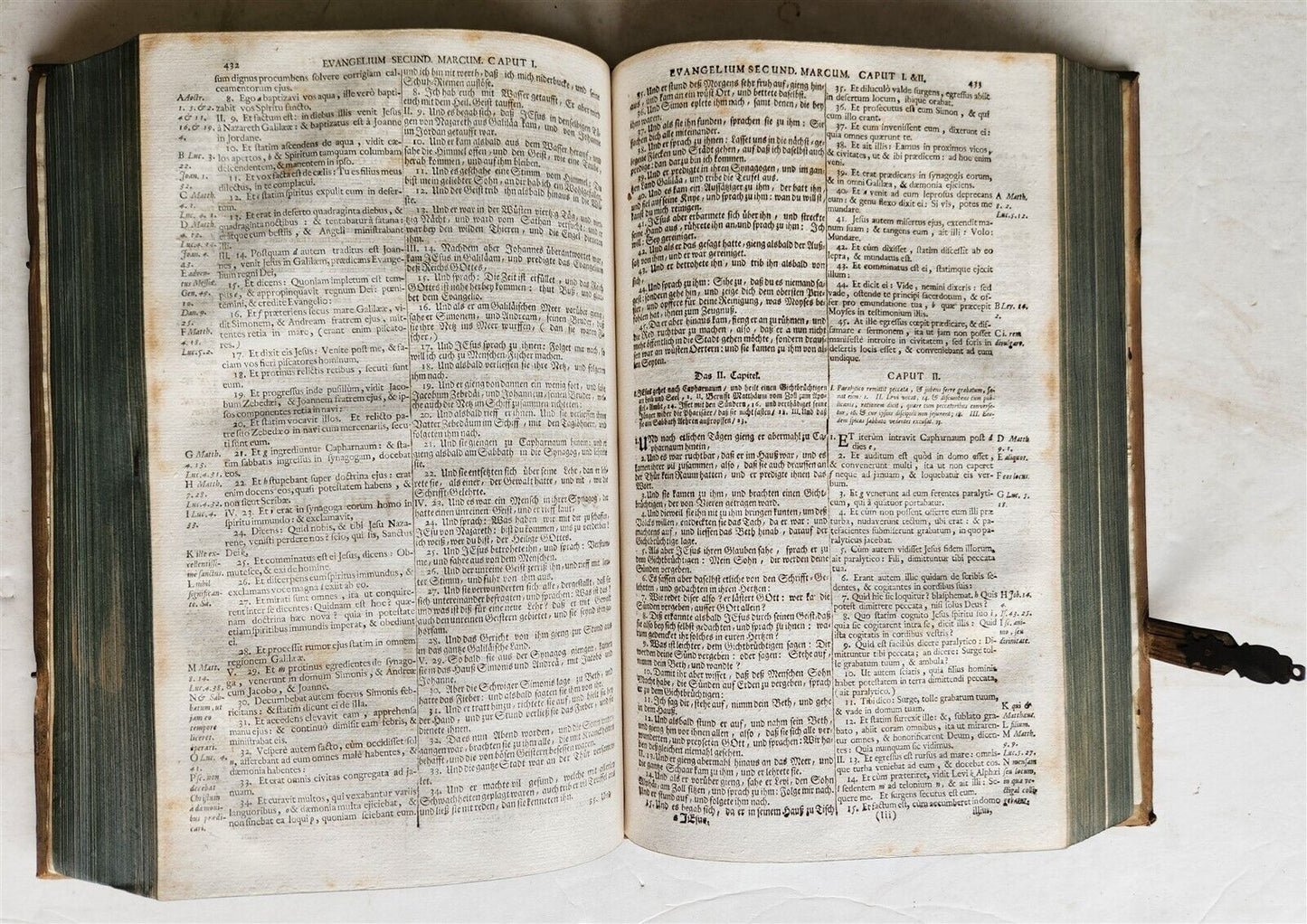 1735 BIBLE in GERMAN & LATIN antique HAND TOOLED PIGSKIN BOUND FOLIO
