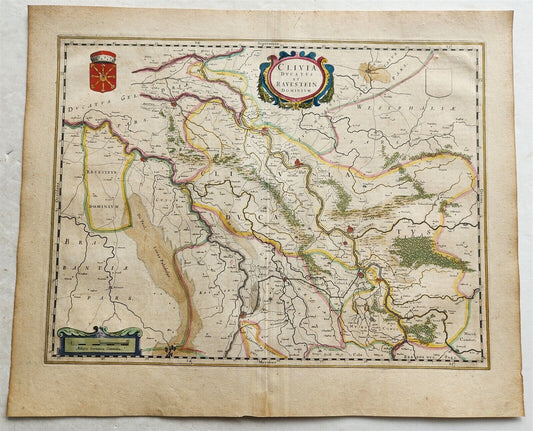 1640 MAP of GERMANY CLEVE & RAVENSTEIN by WILLEM BLAEU antique AUTHENTIC