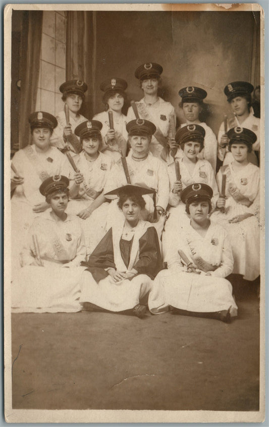 WOMEN in UNIFORM ANTIQUE REAL PHOTO POSTCARD RPPC