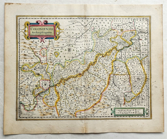 1640 MAP of GERMANY COLOGNE by WILLEM BLAEU antique AUTHENTIC hand colored