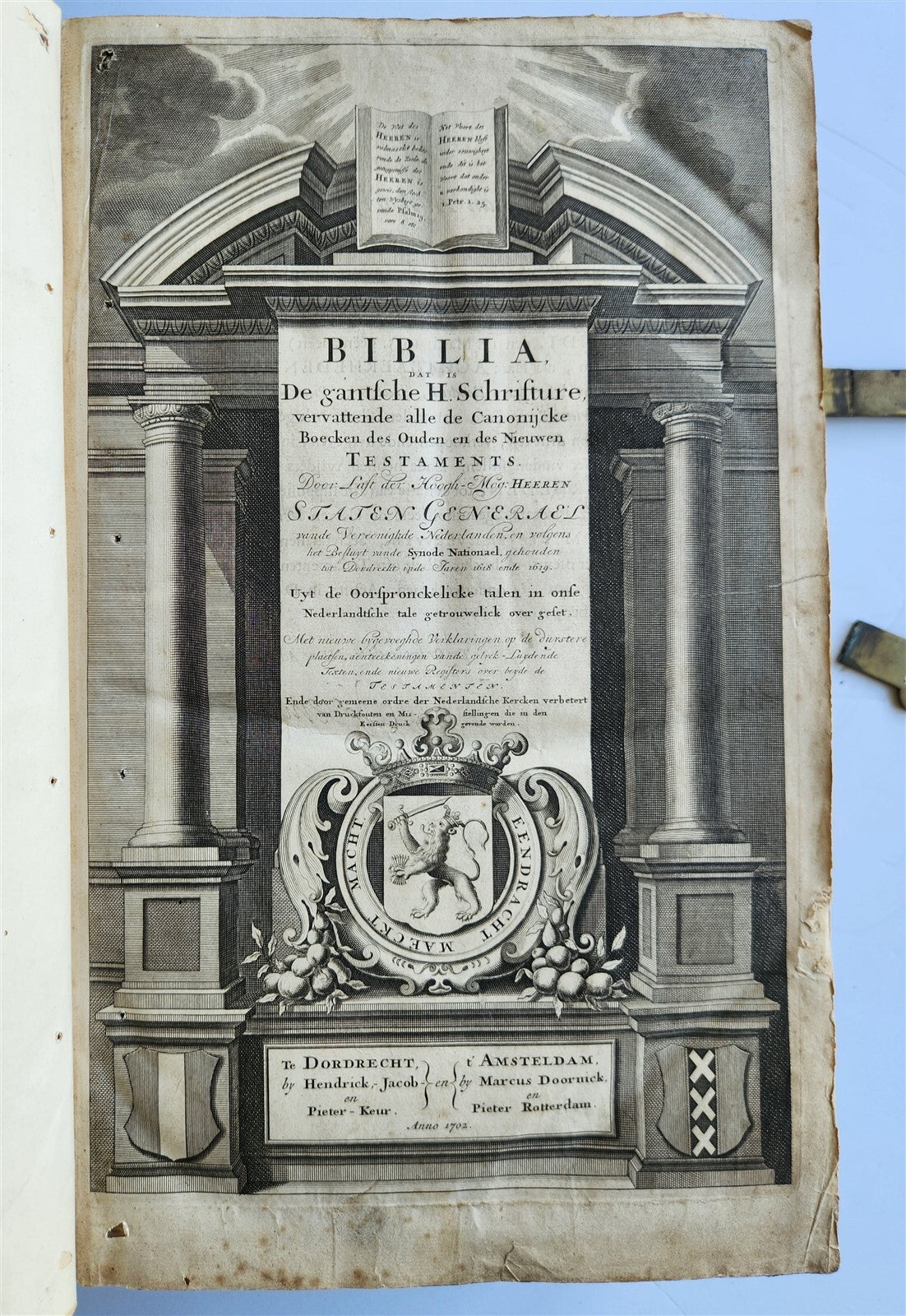 1702 BIBLE in DUTCH MASSIVE FOLIO antique ILLUSTRATED w/6 MAPS incl. WORLD'S MAP