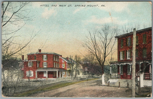 SPRING MOUNT PA HOTEL & MAIN STREET ANTIQUE POSTCARD