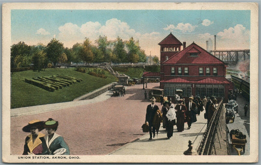 AKRON OH UNION RAILROAD STATION RAILWAY DEPOT VINTAGE POSTCARD