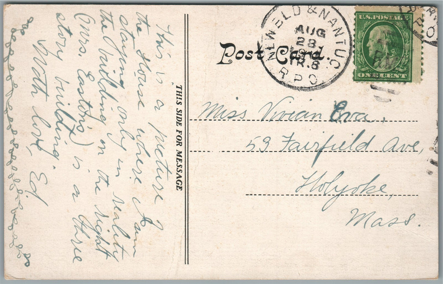 NANTUCKET MA SPRINGFIELD HOUSE ANTIQUE POSTCARD