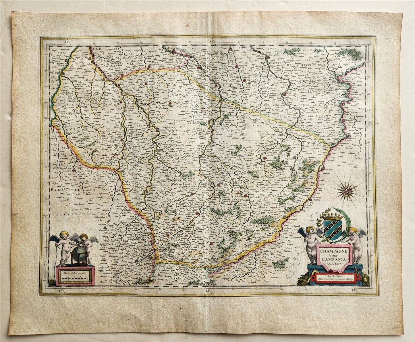 1640 MAP of FRANCE CHAMPAGNE by WILLEM BLAEU antique AUTHENTIC hand colored