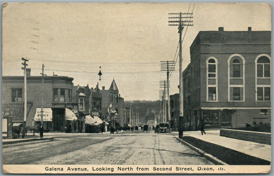 DIXON IL GALENA AVENUE LOOKING NORTH ANTIQUE POSTCARD