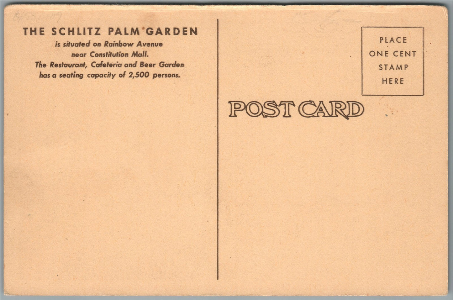 NEW YORK WORLD'S FAIR SCHLITZ PALM GARDEN MILWAUKEE BEER ANTIQUE POSTCARD