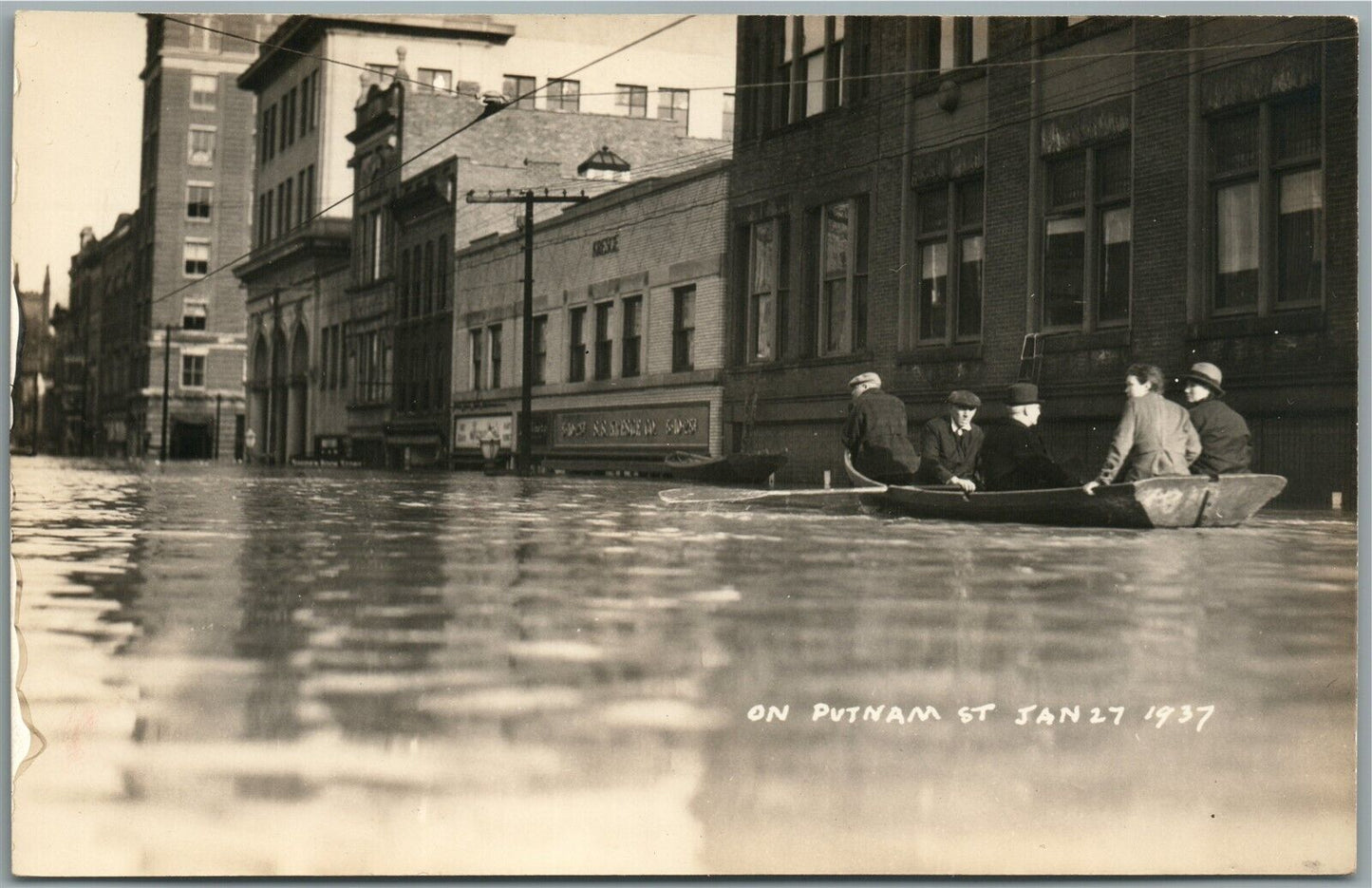 MARIETTA OH FLOOD PUTNAM STREET 1937 ANTIQUE REAL PHOTO POSTCARD RPPC