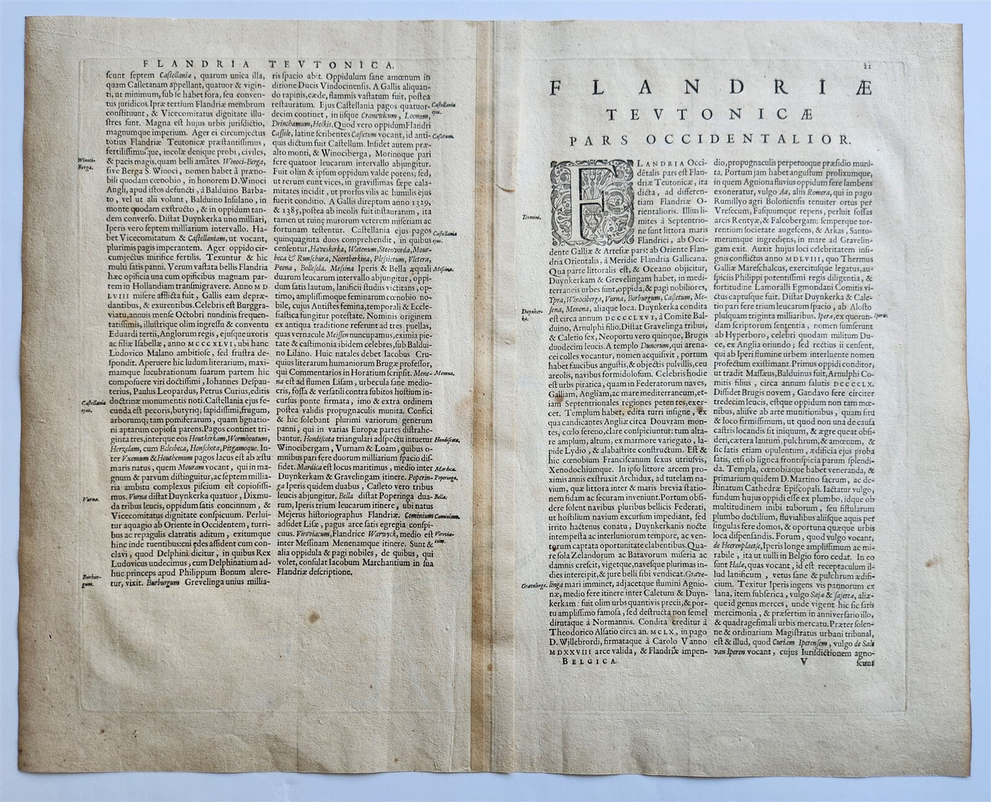 1640 DUCHY of FLANDERS BELGIUM MAP by WILLEM BLAEU antique AUTHENTIC handcolored