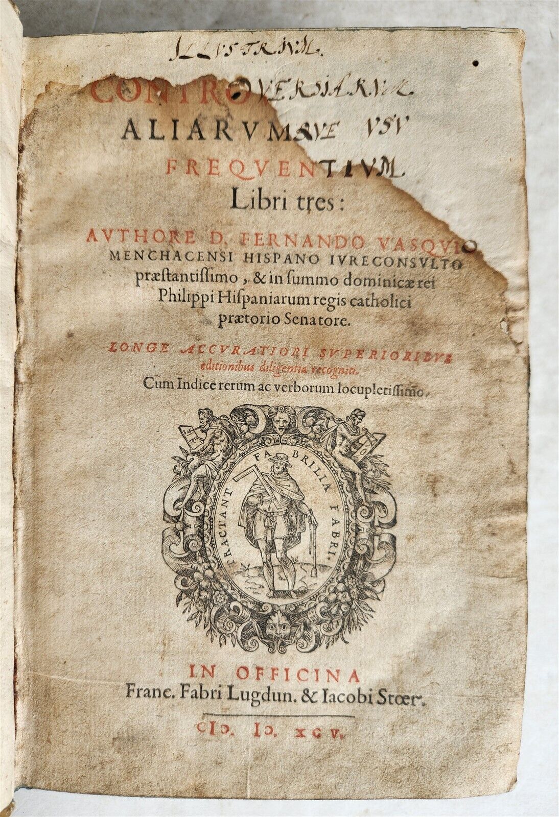 1595 LAW BOOK by Spanish jurist Vasquez de Menchaca antique PIGSKIN BINDING