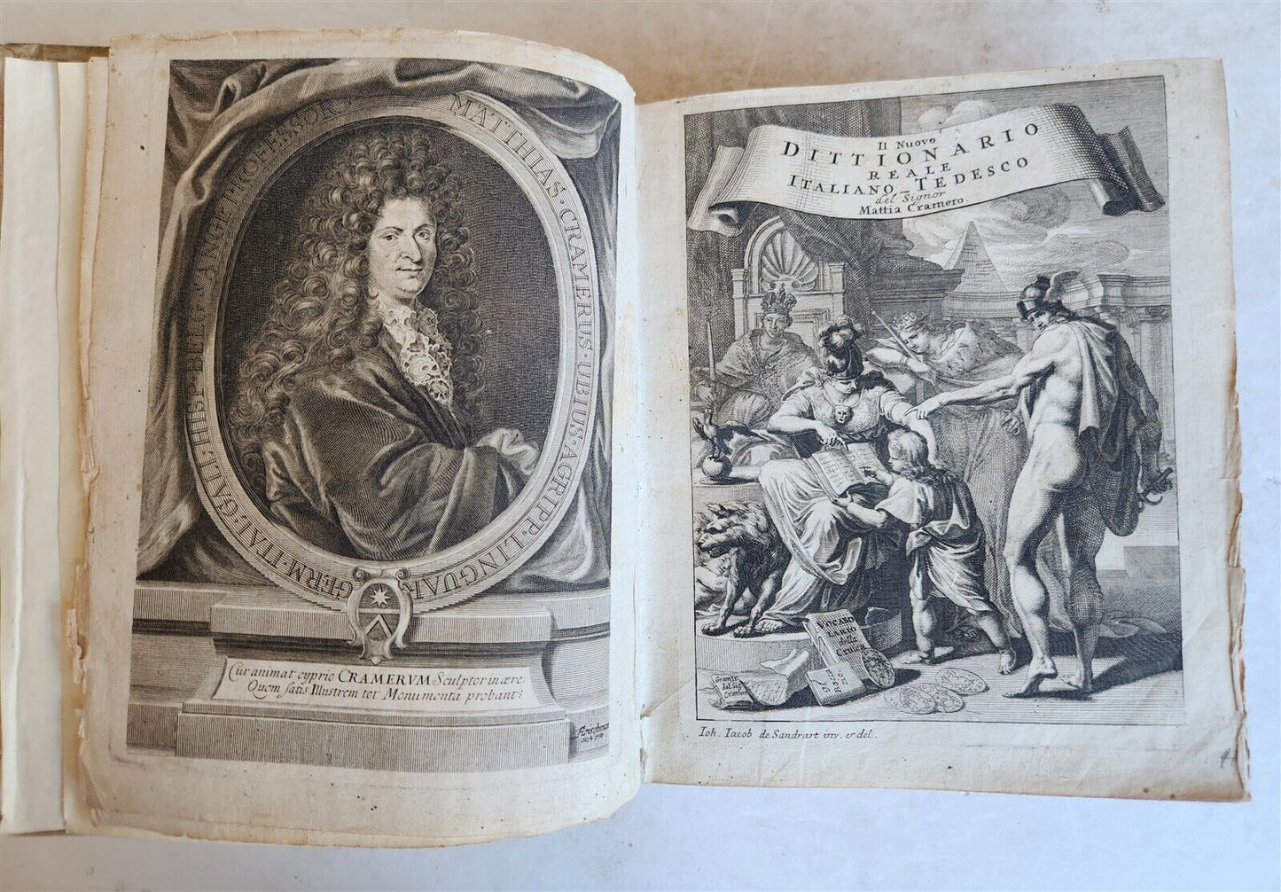 1693 ITALIAN GERMAN DICTIONARY by M. CRAMER antique VELLUM BOUND