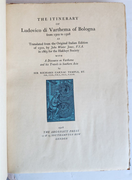 1928 ITINERARY of LUDOVICO di VARTHEMA of BOLOGNA ILLUSTRATED TRAVEL in ASIA