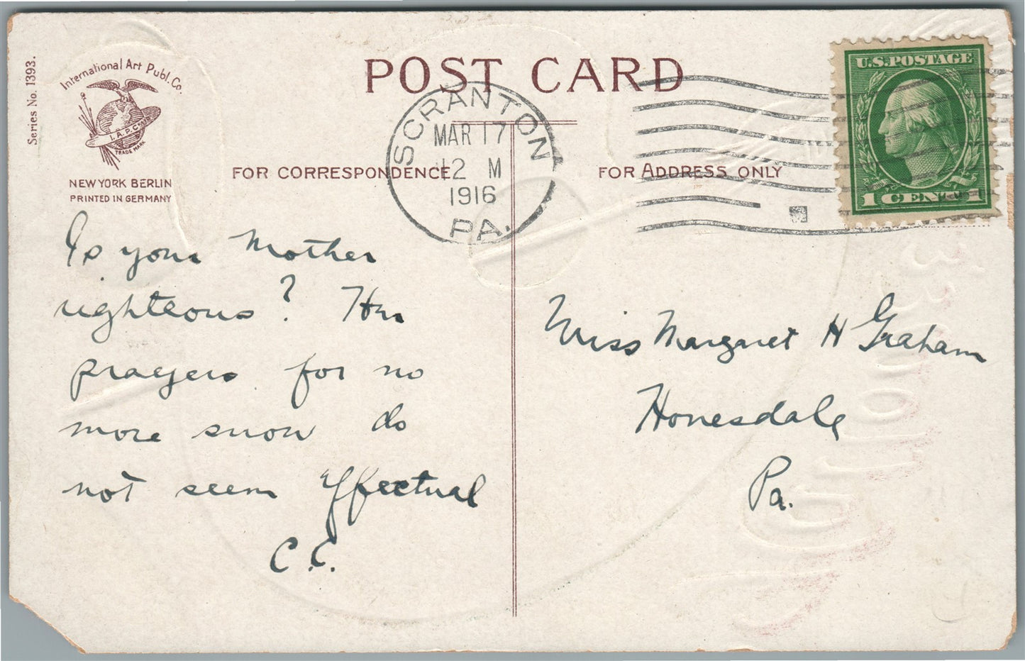 HALLOWEEN ARTIST'S PALETTE 1916 ANTIQUE POSTCARD