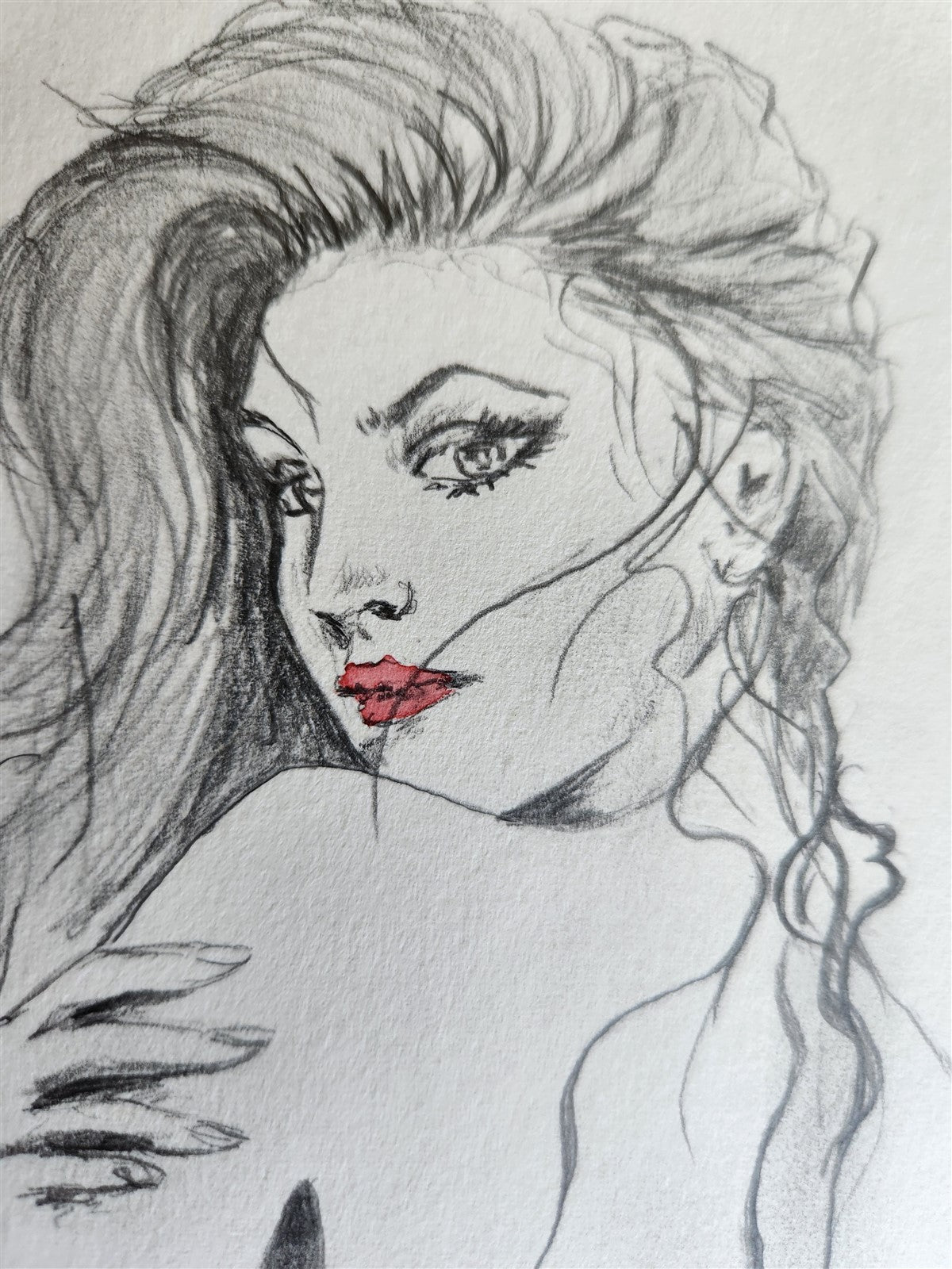 ILLUSTRATION ART EROTIC PENCIL DRAWING vintage FEMALE signed