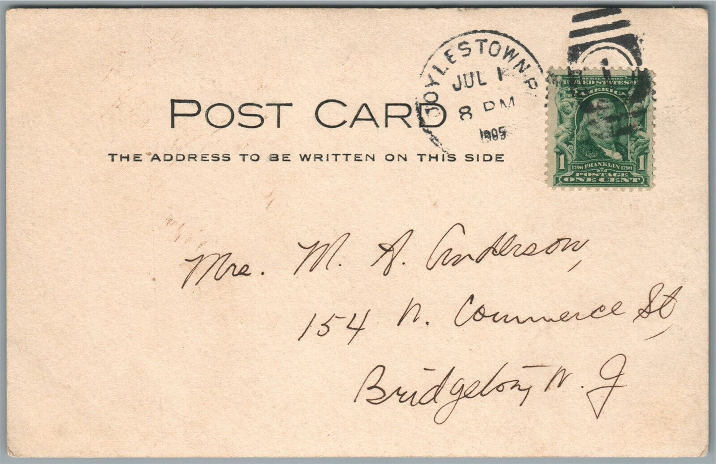 DOYLESTOWN PA GENERAL VIEW 1905 ANTIQUE REAL PHOTO POSTCARD RPPC