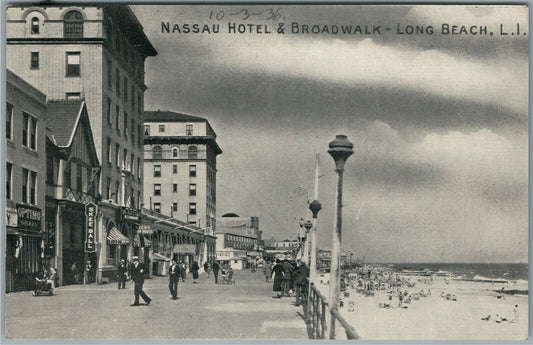 LONG BEACH NY NASSAU HOTEL AND BROADWALK ANTIQUE POSTCARD