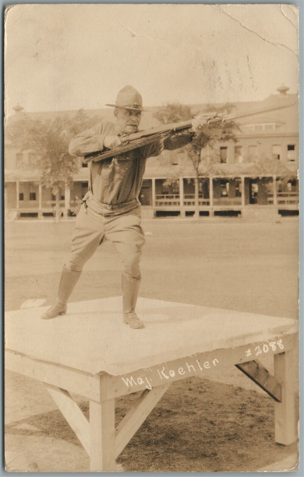 US MILITARY RIFLE EXERCISES MAJOR KOEHLER WWI ANTIQUE REAL PHOTO POSTCARD RPPC