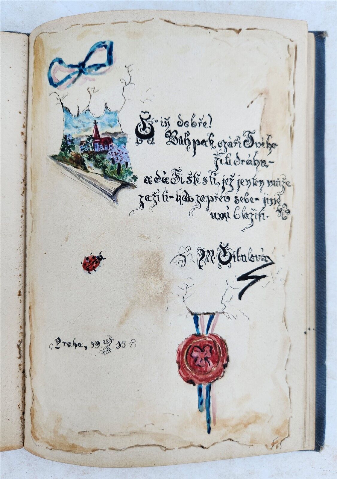 1912-18 ALBUM AMICORUM - MANUSCRIPT CZECH GERMAN BOOK antique POETRY ILLUSTRATED