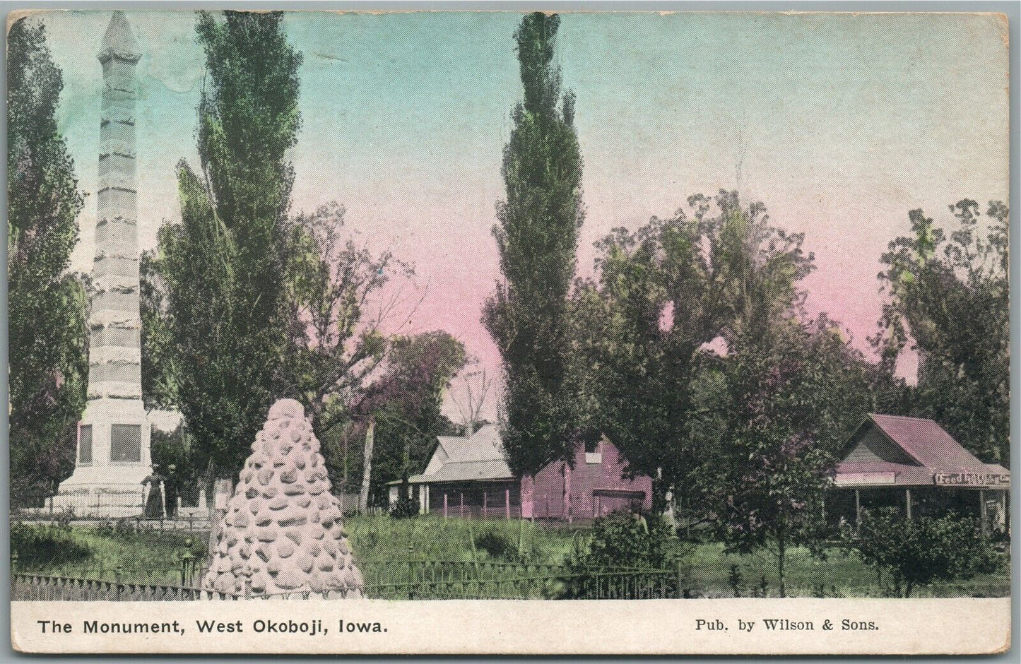 WEST OKOBOJI IA THE MONUMENT ANTIQUE POSTCARD